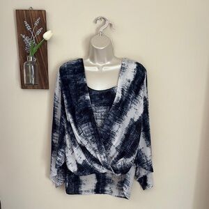 Karen Kane Blue and White Wrap Blouse